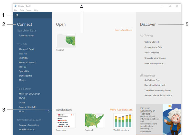 The Tableau start page