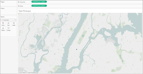 Ein kleiner blauer Datenpunkt in New York City. Die Karte ist verkleinert, um mehrere Ostküstenstaaten anzuzeigen.
