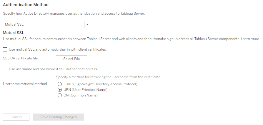 Screenshot della configurazione dell’autenticazione SSL reciproca